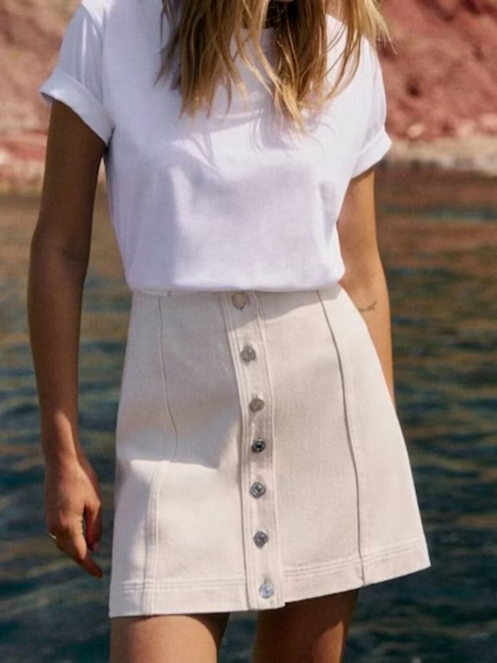 NWT Sezane Savine Ecru Denim Buttonfront Mini Skirt 36 / US 4